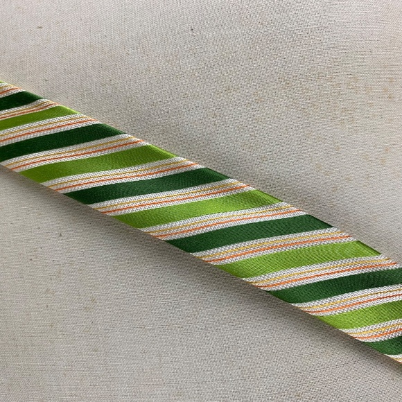 J Crew Silk Fabric Belt M L Green Pink Diagonal Stripes D Ring Slide Excellent - Picture 8 of 11